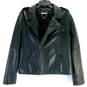 RARE L.L. Bean Signature Collection Deep Hunter Green Lamb Leather Jacket Size L